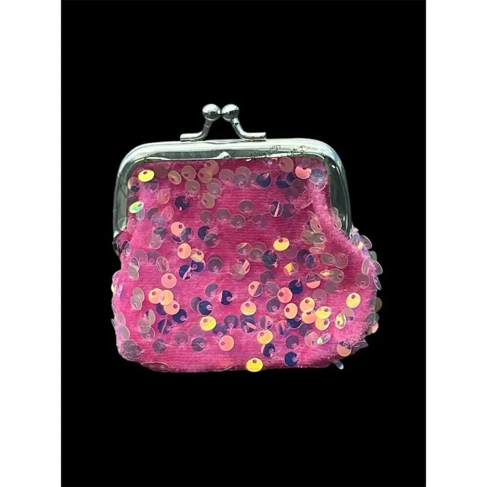 Pink Sequin Coin Purse with Snap Closure for Women or Girls​